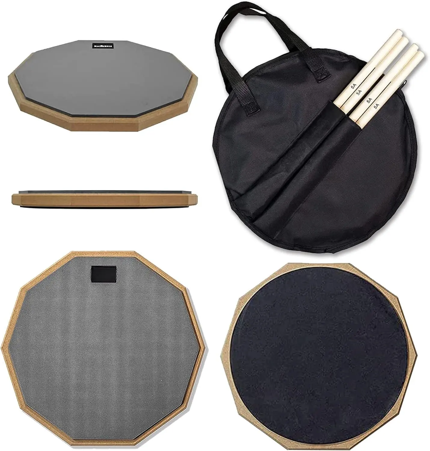 Snare Drum Practice Pad,12-Inch Practice Drum Pad,Double Sided Silent Drum Pad and Sticks,Drum Pads Carry Bag