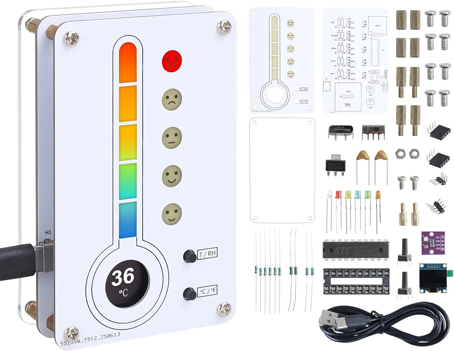 Soldering Project, Temperature and Humidity Meter Soldering Practice Kit With Expression LED Indication ℃/℉ Thermo-Hygrometer DIY Electronic Kit for School Education Use In Room Home Indoor