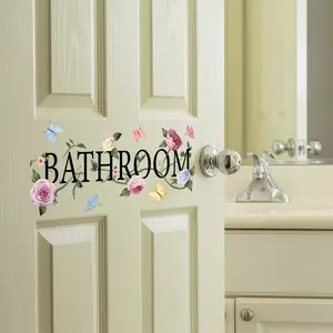 A (20*40cm) colorful floral and butterfly BATHROOM spring and summer bathroom flat wall sticker for home decoration and beautification, Floral Pattern Sticker, MS2076