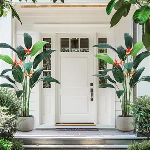 Artificial Bird of Paradise Plant 6FT(72in) Fake Palm Tree for Indoor Outdoor Modern Decor Faux Plants for Home Office Perfect Housewarming Gift with 17 Trunks Faux Leaves and 3 Faux Flowers 2 Pack Decorative Fruit Silk Nursery Pot Rubber