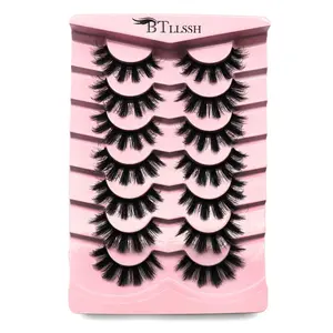 Fluffy False Eyelashes, Feline Lash Look, False Eyelash Extensions, 7 Pairs Volumized False Eyelashes for Women and Girls Eye Makeup Enhancement, Cosmetic Wispy Volume Eyelash Set