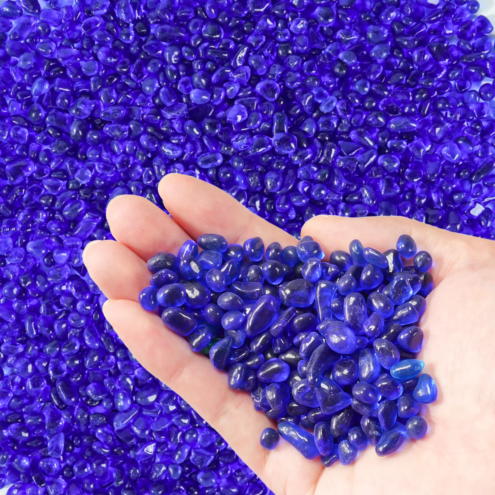 Cobalt Blue Decorative Glass Pebbles - Small Garden Gravel for Succulents, Terrariums, Aquariums; Enhances Plant Look for Indoor-Outdoor Plant, Vase, Fish Tank Use