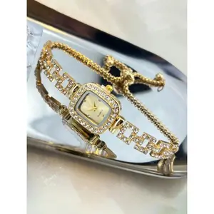 Women's Square Rhinestone Decor Watch, Hip-Hop Style Quartz Wristwatch with Adjustable Strap, Elegant Square Dial Stylish Watch for All Seasons, Rhinestone Watches, Fashion Watches