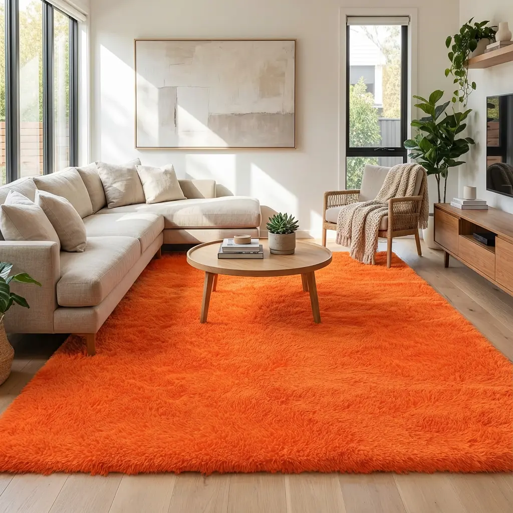 XEXSIN Super Fluffy Modern Shaggy Area Rug - Solid Color Orange Indoor Rug, Soft Cozy Plush Large Mat for Kids' Bedroom, Living Room Decor, Modern Indoor Rug, Shaggy Area Rugs