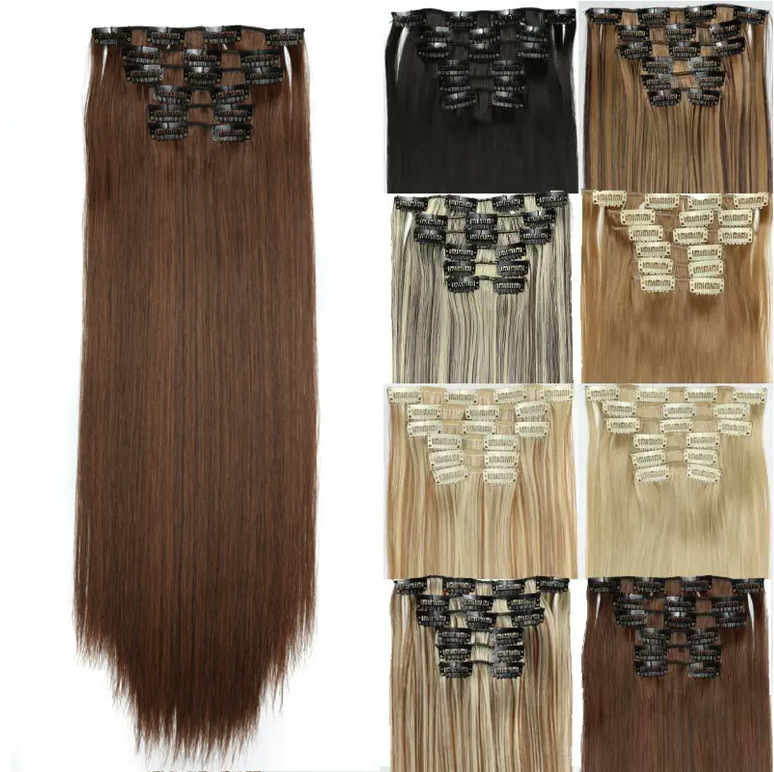 24 Inch Synthetic Clip in Hair Extensions 6PCS, Long Straight Hairpieces for Women & Girls, Natural Fluffy Hair Extensions for Daily Use and Special Occasions, Suitable for Beginners to Elevate Their Look Effortlessly
