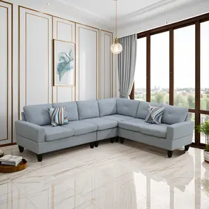 Grey Massa Calico 4-Piece Living Room Sofa Set, Modern Soft Comfort Stylish Couch