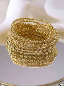 7pcs Gold Bracelets For Women Gold Bracelet Stack Pearl Beaded Bracelets For Women 14K Stretch Bead Ball Bracelet Sets Elegant Jewelry Bracelet For Mother's Day Birthday Gifts Stackable Bracelets