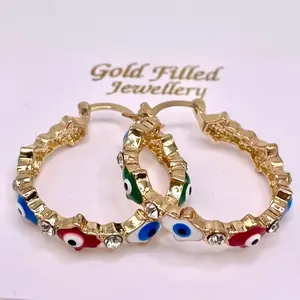 Evil Eye Earrings Yellow Gold Filled Hoops Oro Laminado Ojo Turco argollas
