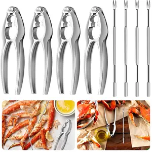 4PCS Lobster Crackers and 4PCS Picks Set, Crab Leg Cracker Tools, Stainless Steel Seafood Crackers & Forks