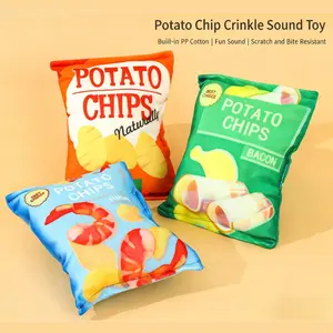 Dog plush toys with sound simulation effects, paper-shaped dog toys in the form of potato chips, pet toys suitable for self-entertainment and relaxation, pet chewing toys, available in flavors of fresh shrimp, chili, original, and lamb roll.