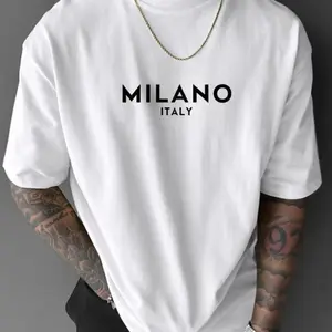 Men's Letter Print Round Neck Tee, Regular Fit Casual Comfy Drop Shoulder Short Sleeve T-shirt for Daily Wear, National Day Clothing, Men's Summer Clothes ERR