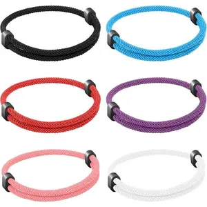 6 count Braided Rope Cord Bracelet for Men Women, Nautical Beach Surf Bracelets Gifts Set, Handmade String Bracelets with Adjustable Knot