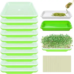 10 Pack Green Seed Sprouter Trays- Soil-Free Cultivation Germination Tray,   Tray with Planting Paper for Indoors or Outdoors Sprouting Seeds, Grow Grass, Beans (Without )