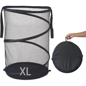 Mesh Popup Laundry Hamper 115L Foldable Laundry Basket  Capacity Collapsible Clothing Storage Basket with Handles 26 H x 18 W x 18 L (Black)