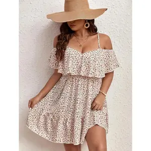 ��Plus Size�� Floral Print Cold Shoulder Romper, Casual Fashion Romper for Daily Outdoor Wear, Women Plus Clothing for Summer