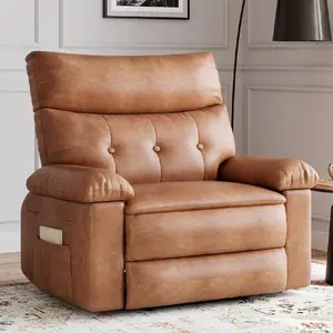 Coffee 360 Swivel Rocker Recliner Chair Oversized Wide PU Leather Manual Recliner Plush Comfort High Density Foam Leisure Chair for Adults Living Room Bedroom