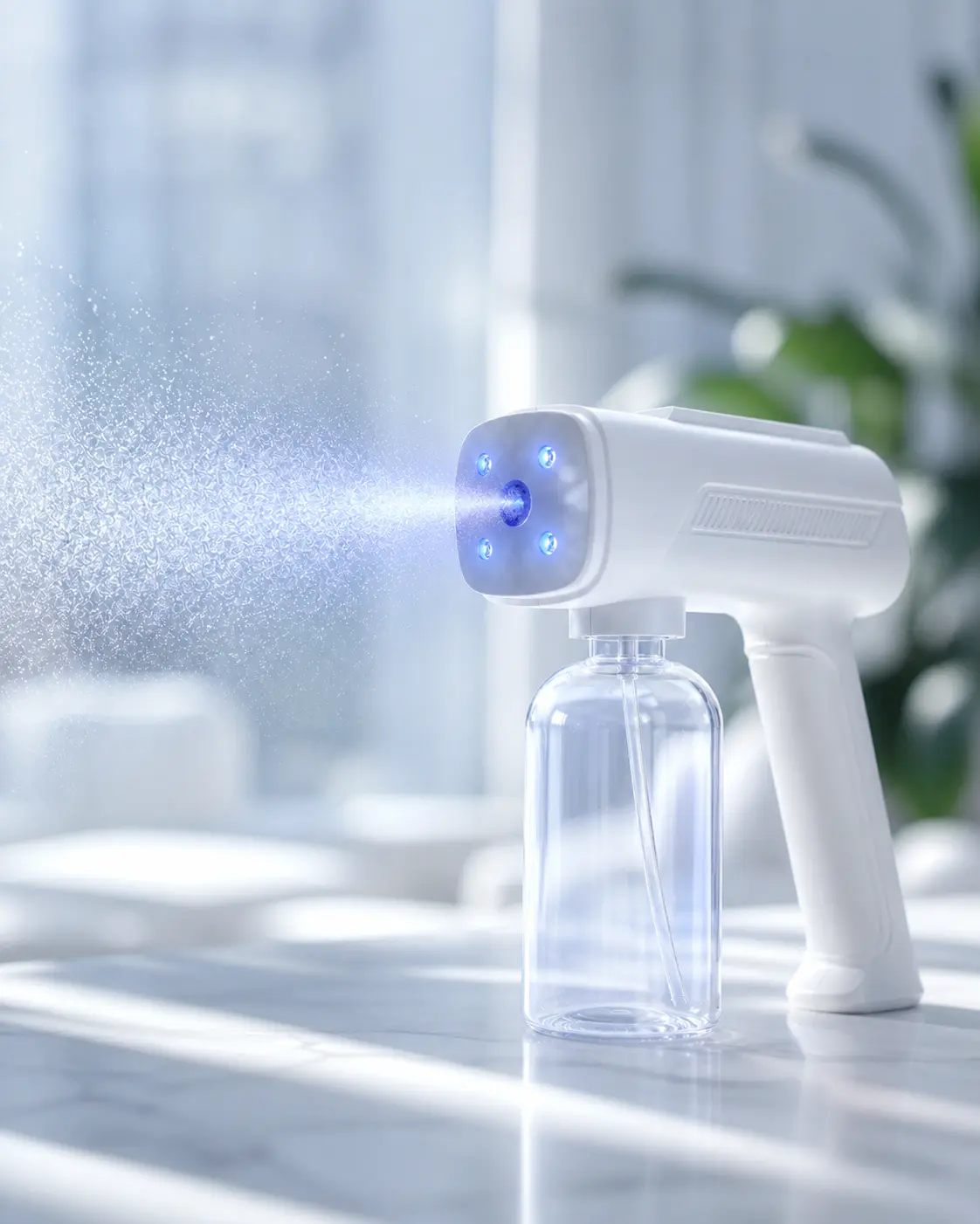 Cordless Handheld Nano Mist Sprayer with Blue Light, Wireless Disinfectant Fogger Spray Gun for Home Cleaning & Sanitizing