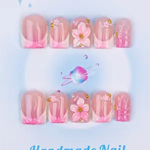Nailssbysheccid，10pcs press-on nails, square shape, 100% handmade, simple style, combined with French style, 3D,suitable for family dinners, dates, weddings, it is the best gift for girls! Comes with jelly glue, crystal sticks and twisting rods.