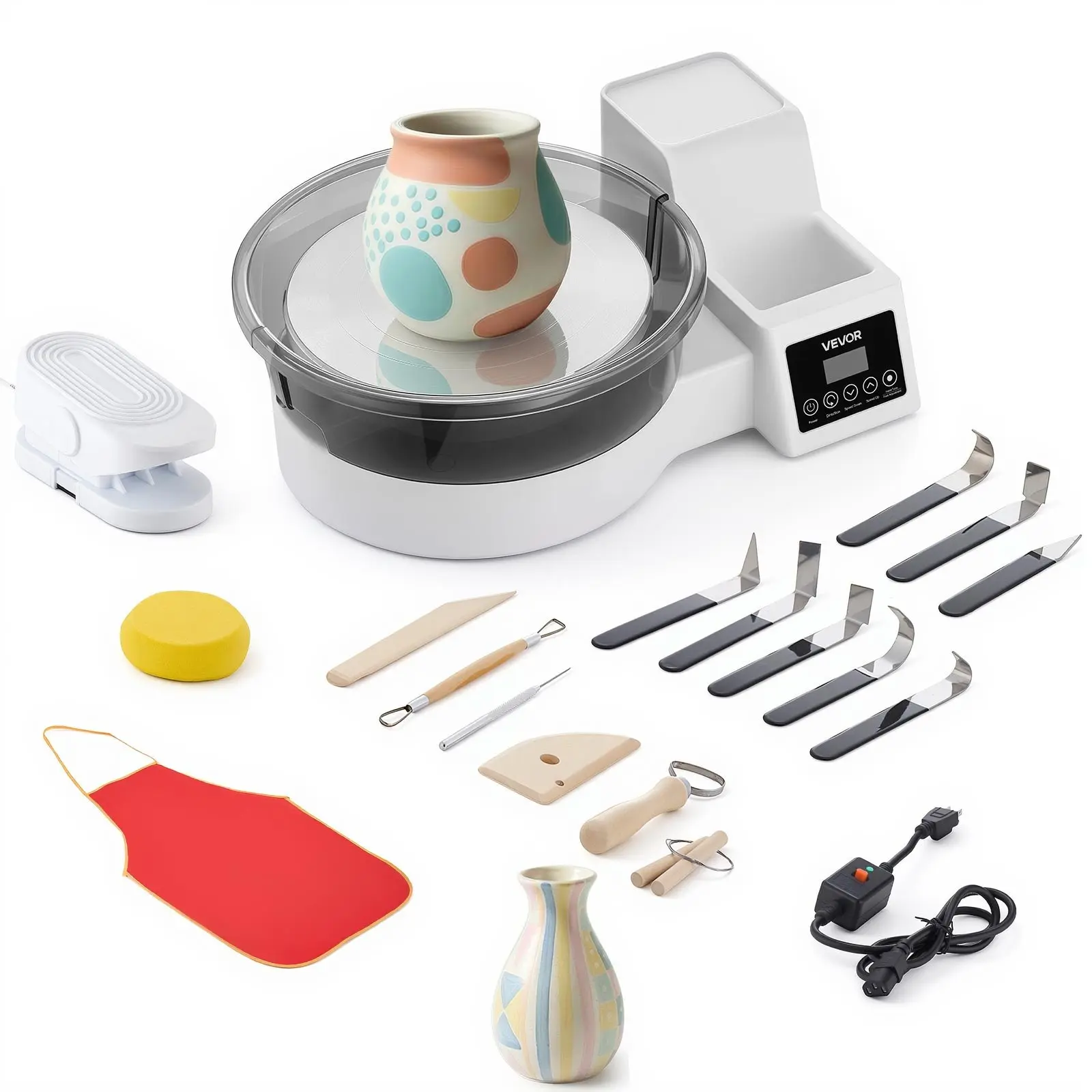 VEVOR Pottery Wheel for Adults, 11" Aluminum Turntable, 450W Electric Table Top Pottery Wheel with Foot Pedal, 30-300 RPM Adjustable Speed, Detachable Basin, for Beginners, DIY Clay Art Craft, White