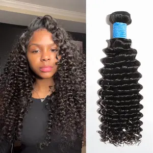 [FASHAIR] Deep Curly 12-30 inches Salon Quality Brazilian Virgin Bundles 100% Human Hair Summer Wigs Natural Color with Frontal Closure