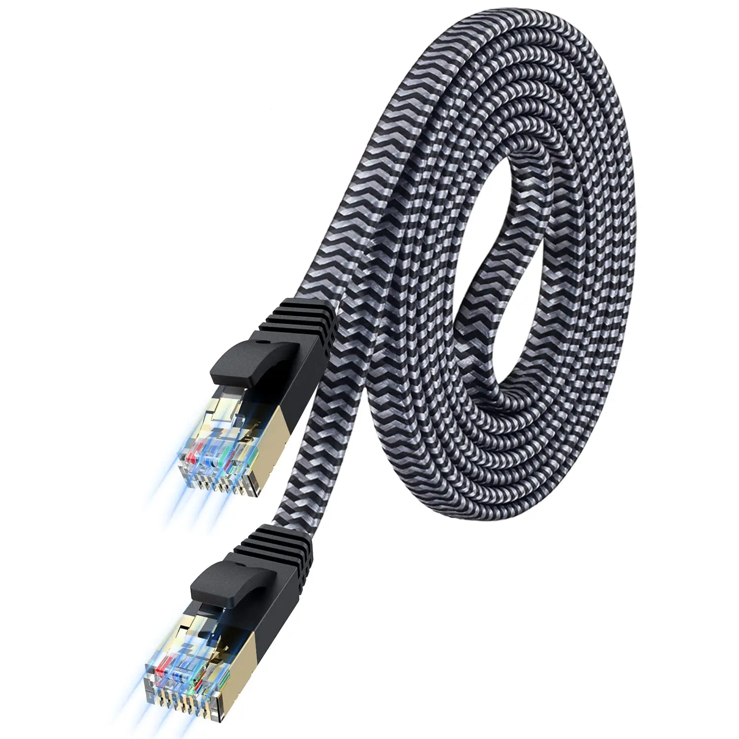 7 Ethernet  50 ft, Nylon Braided  7 Internet  50 ft Ethernet  RJ45 Network  Cat7 LAN  for PC Laptop Modem Router  Ethernet