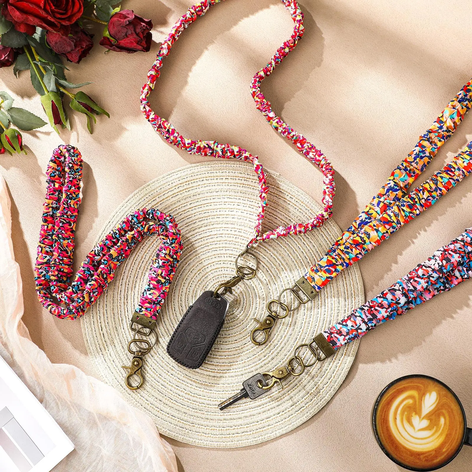 Scrunchie Lanyards for ID Badges and Keys Retractable Cute Scrunchie Neck Keychain with Clip Stretchy Lanyards for Teacher Women Nurses School Office