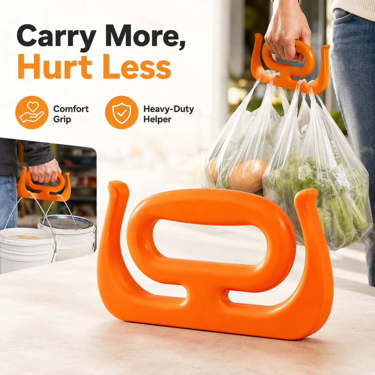 [Buy 1 Get 1 Free] Heavy Duty Multi Purpose Handle Holder - Home Organizer Hook for Grocery Bags, 5-Gal Buckets, Propane Tanks, 100 lbs Per Grip Durable Carrier