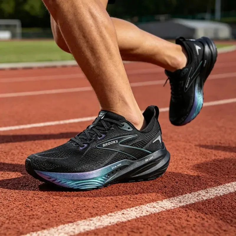 Black Iridescent Gradient Running Sneakers Brand New Breathable Woven Mesh Shock Absorbing Cushion Trainers Stable Support Footwear Road Jogging Long Distance Workout Multi Size Comfort Sports Shoes