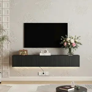 Spaco Wall-Mounted Floating TV Stand with 16-Color LED Lights – 69-inch Modern TV Console, Entertainment Center for 55/60/65-Inch TVs, Black