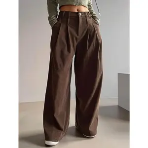 New autumn–winter elegant women’s low-waist corduroy wide-leg pants — brown. Limited-time flash sale; summer clearance with a big discount. Suitable for casual daily outings, dates, and vacations. Platform-wide discount promotion for women’s bottoms.