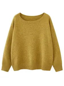 Women's Basic Plain Drop Shoulder Boat Neck Sweater, Casual Long Sleeve Jumper Fit for Fall & Winter, Fashion Ladies' Knitwear Tops for Daily Wear, Womenswear