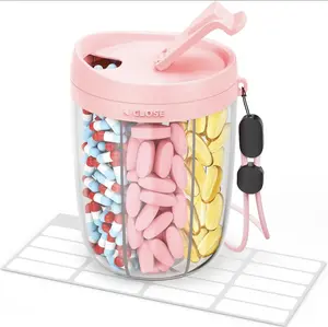 Large Pink Pill Dispenser 6 Large Compartments, Portable Easy Wide Opening Anti-Mix Pill Bottle Organizer For Travel, Medications Vitamins Supplements BPA-Free Healthcare stick-on label Organizer with Times a Day Weekly Capsule