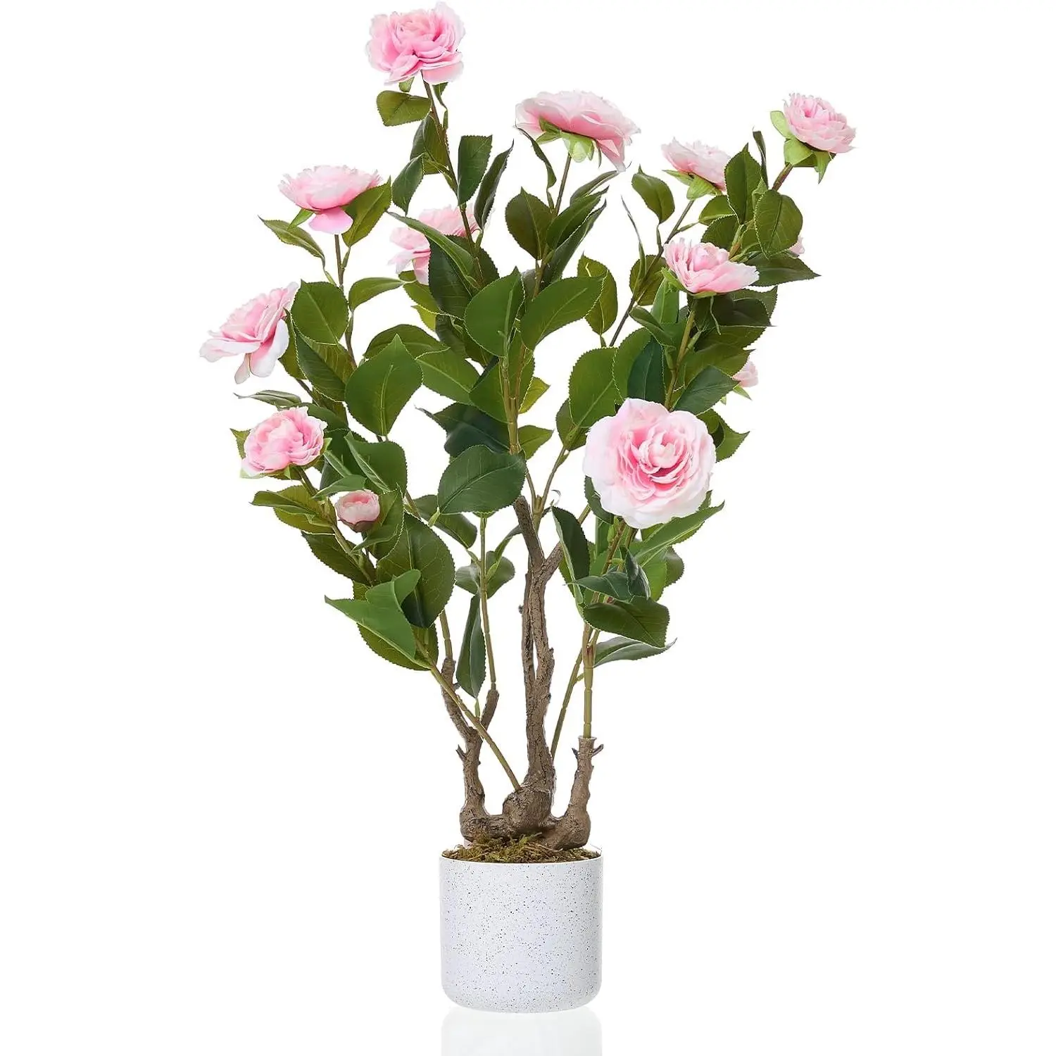 Artificial Camellia Tree,Artificial Plants in Pot with White/Pink Flowers, Fake Artificial Tree for Indoor and Outdoor,Wedding Decoration