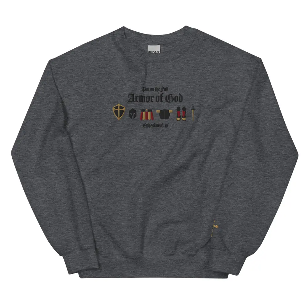 Ephesians 6:10 Medieval Armor of God Embroidered Christian Crewneck Sweater