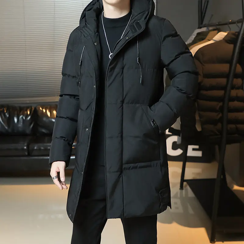 Men's Casual Mid-Length Hooded Jacket - Available in Multiple Colors, Warm, Versatile, Trendy Coat for Winter Outdoor Activities Menswear Tops Long Sleeve Wetsuit