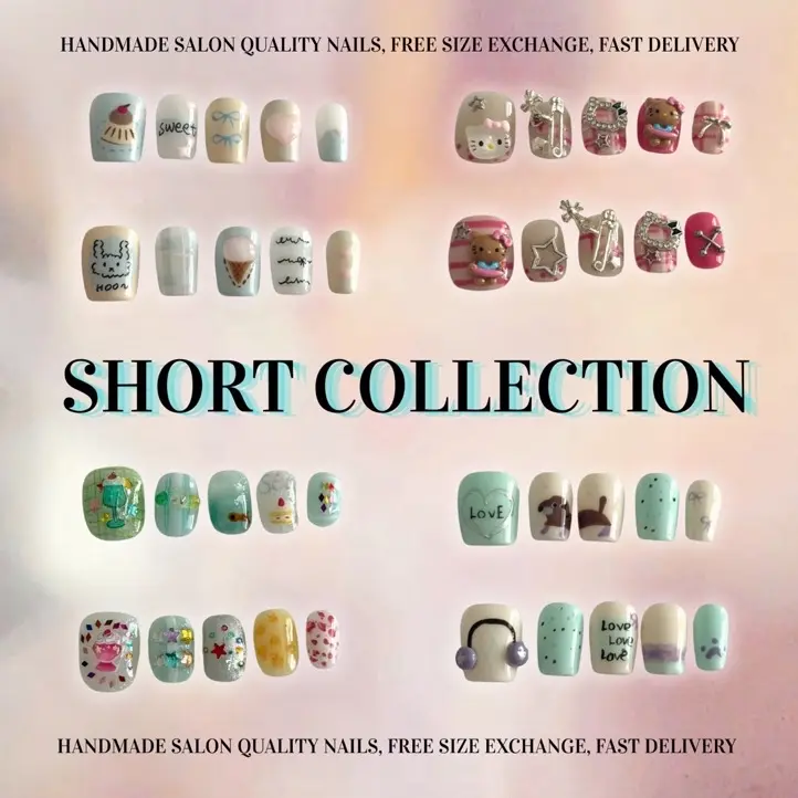 SHORT COLLECTION | 100% Handmade Cute Japanese Press On Nails in XS-L Sizes with Various Shapes and Styles