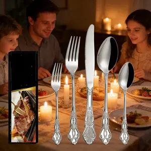 20pcs Vintage Royal Silverware Set, Stainless Steel Crown Embossed Flatware, Luxury Tableware Kit for Wedding & Party, Dishwasher Safe Mirror Polished Cutlery, Aesthetic Retro Dinnerware Gift