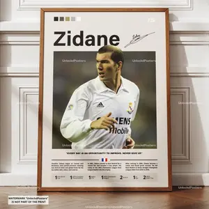 Zidane Poster, Zidane Real Madrid, Framed Real Madrid Print, Football Legend Decor, Soccer Artwork, Zidane Wall Art, France Soccer, Posters
