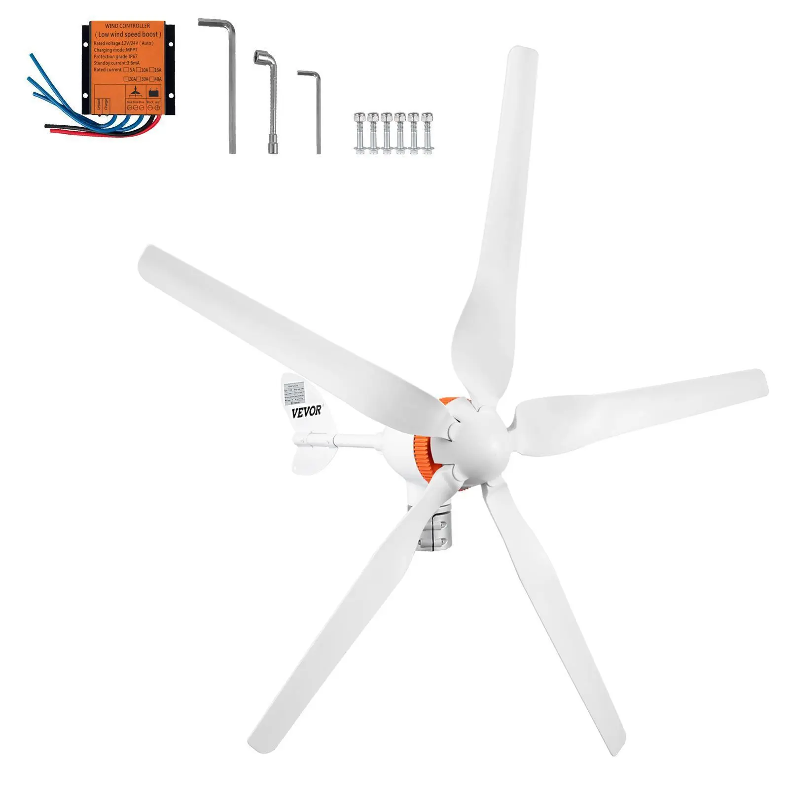 【Summerfinds】VEVOR Wind Turbine Generator, 12V/AC Wind Turbine Kit, 500W Wind Power Generator With MPPT Controller 5 Blades Auto Adjust Windward Direction Suitable for Terrace, Marine, Motor Home, Chalet, Boat
