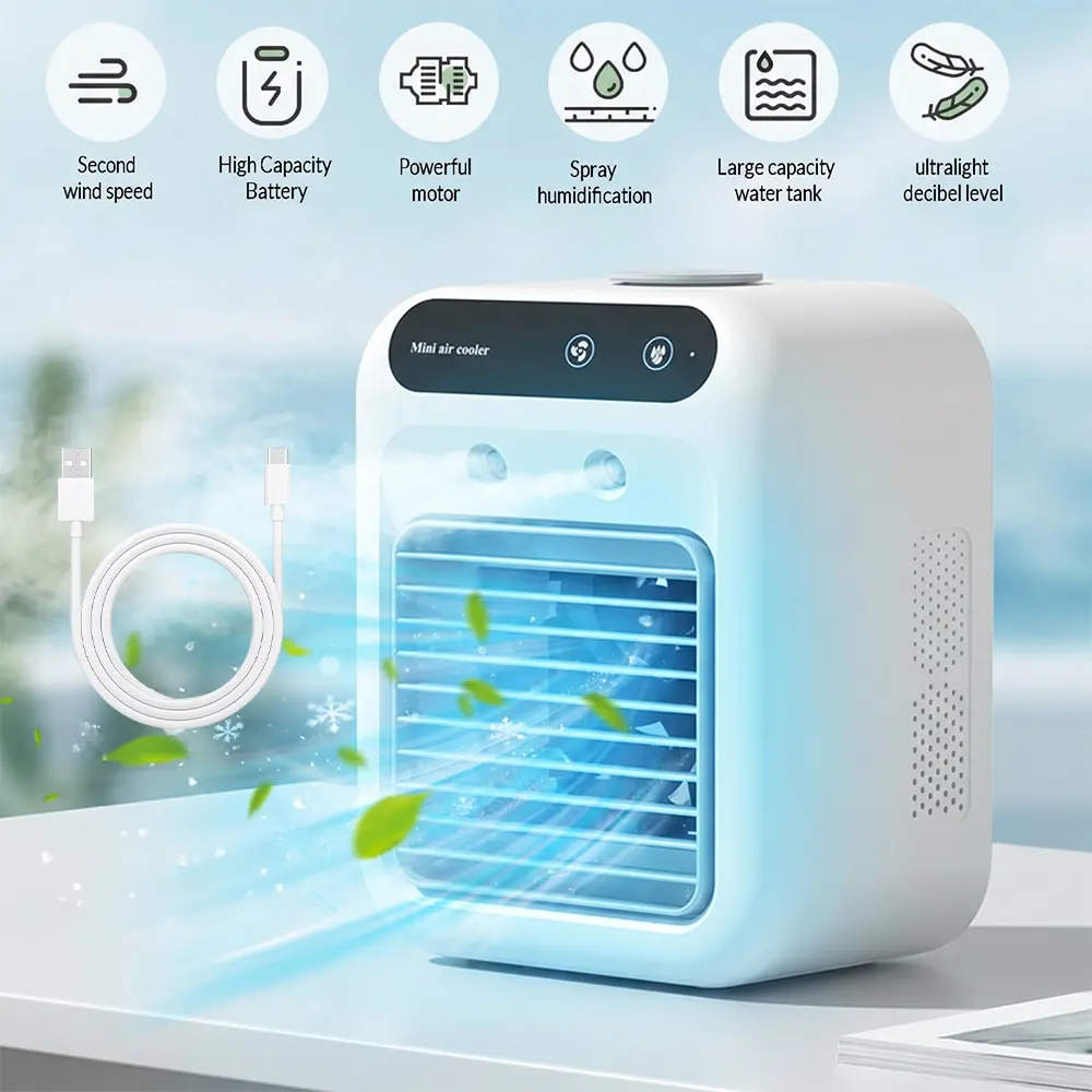 【BackToSchool】 2026 NEW Portable Air Cooler,3-in-1 Cooling Fan with 2 Mist Speeds – Personal Evaporative Cooler for Bedroom, Office & Camping, 1800mAh Battery & 500ml Tank Portable Air Conditioner,summerwins,dorm essentials,home essentials