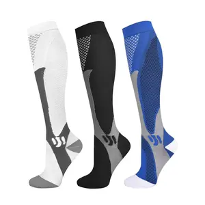 3 Pairs Sport Compression Socks for Men Women Knee High Calf Leg Athletic Support 20-30 mmHg Nylon Cotton Moisture Wicking Gift for Joggers Athletes