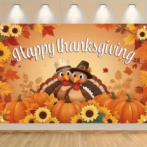 Thanksgiving Turkey Backdrop, Happy Thanksgiving Fall Party Decor, Cute Turkey Pumpkin Banner, Festival and Party Supplies