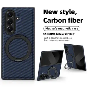 Select model required Kevlar Carbon Fiber Magnetic Holder Protective Cellphone Case For Samsung Galaxy Z Fold 7 6 5 4 3 Fold7 Fold6 5G For Magsafe 360 Rotating Stand Cover