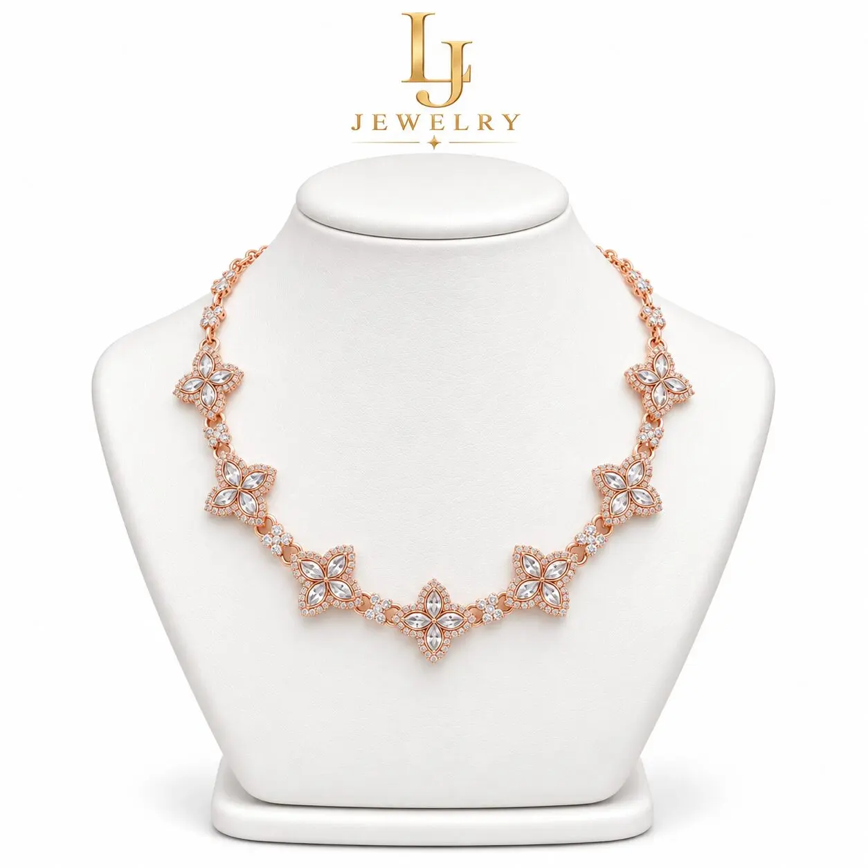 Pink four-leaf clover necklace 24In22In,  Statement Necklace, Sparkling Fashion Necklace for Everyday Styling  XL54