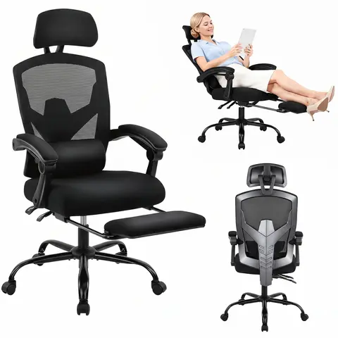 MyDepot Modern Sturdy Mesh Material Reclining Office Chair - High Back, 360-Degree Swivel Rolling Base, Adjustable Headrest, Pneumatic Height Adjustment, Seat Lock, Smooth Casters (Tile/Wood), 275lbs Weight Limit (Footrest Optional)