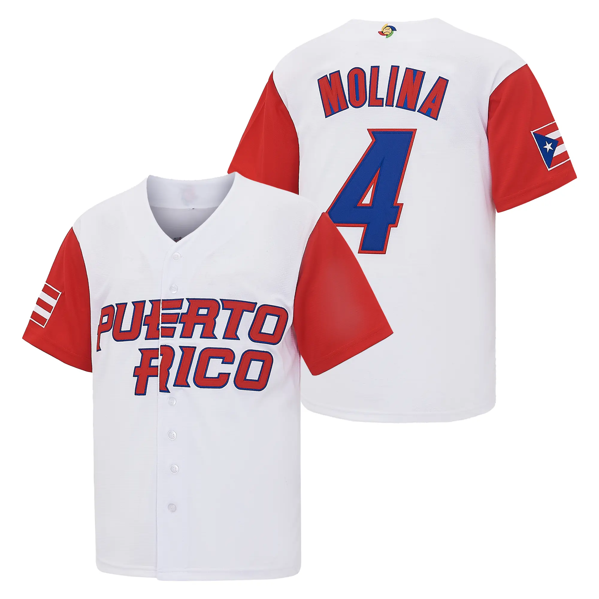 Men’s #4 Yadier Molina Puerto Rico White Baseball Jersey - Embroidered Commemorative Athletic Classic Jersey, World Baseball Classic Souvenir, Game Day Wear, Unisex Gift, Commemorative Jersey Baseball