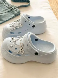 Summer New Sweet Cool Girl Style Open Toe Holey Shoes, Eva Thick Sole Height Increase, Beach Sandal, Casual Comfortable Garden Shoe, Slip on slipper, Slide, Thick Bottom Slippers, Women, Footwear