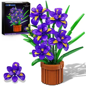 Flowers Botanicals Iris Building Set – 808 PCS Artificial Purple Bonsai Plant with Ornaments & Magnetic Blocks, Indoor Decoration for Home & Office, Birthday Gift for Adults