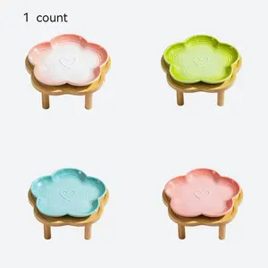 Flower Shaped Pet Feeding Bowl, 1 Count Pet Snack Bowl with Wooden Stand, Pet Feeding Supplies for Dog & Cat, Pet Supplies