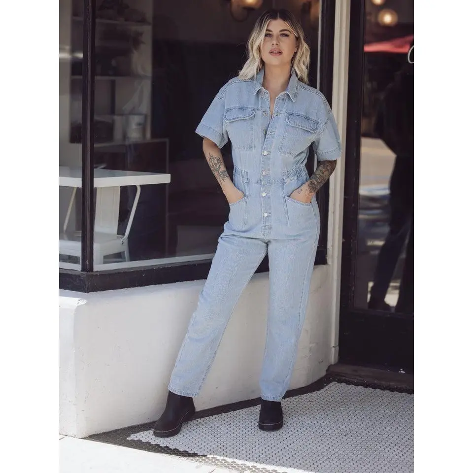Free People Marci Denim Jumpsuit - Clear Skies